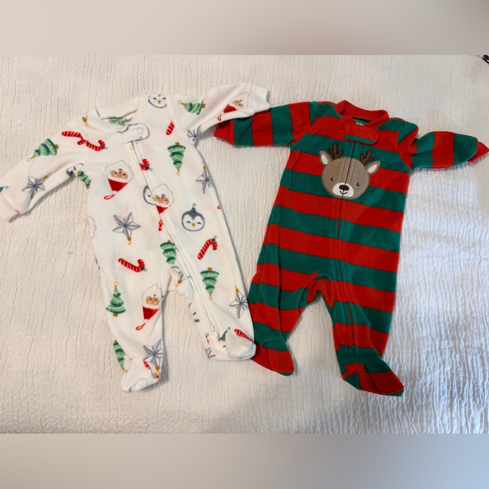Carter's Kids One Piece Footies - Red, Green, and White -SET OF TWO
